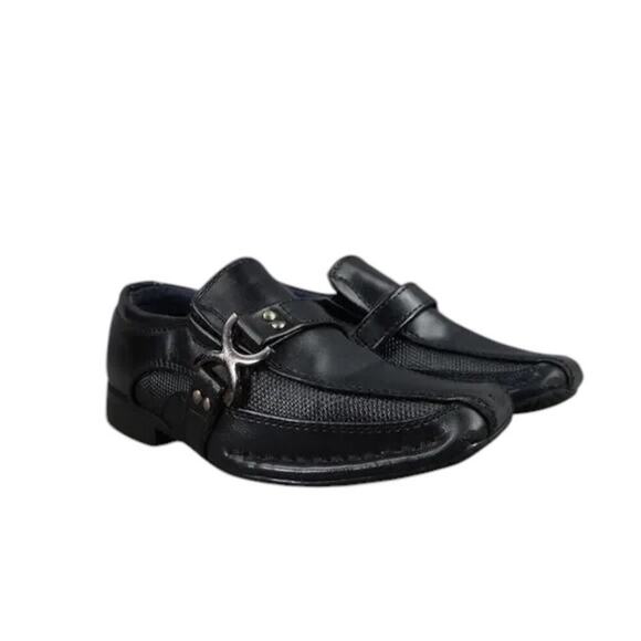 Bonafini Shoes Kids 7 Dress Loafers Slip On Leather Black Classic Toddler Boys - Picture 1 of 14